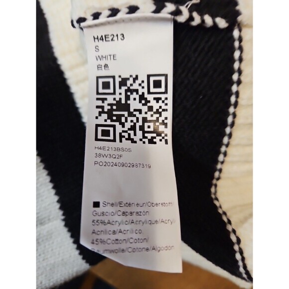 New White VNeck Black Striped Womens Small Collared Cropped Sweater - Picture 5 of 6